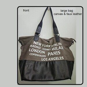 Madden Girl Jumbo gray canvas and black faux leather tote Bag